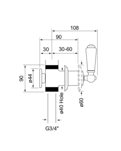 Robinet d'arrêt encastré 3/4" Traditional - Perrin & Rowe
