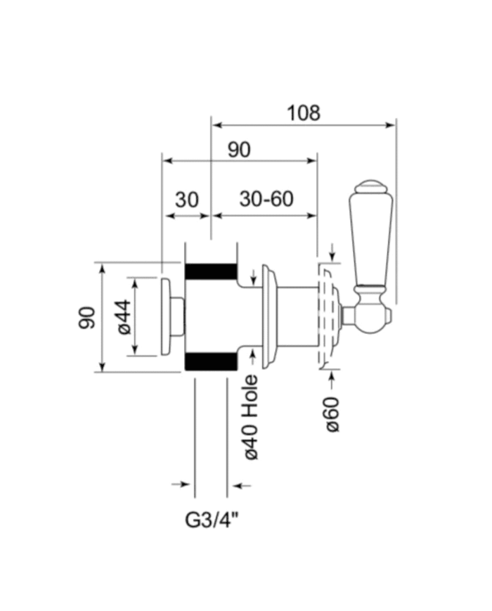 Robinet d'arrêt encastré 3/4" Traditional - Perrin & Rowe