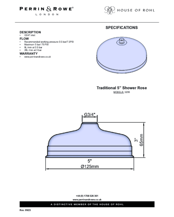 Pomme de douche Traditional - Perrin & Rowe