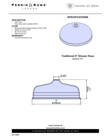 Pomme de douche 200mm Traditional - Perrin & Rowe