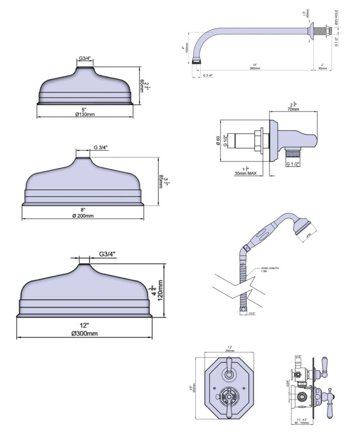 Set de douche 4 Traditional - Perrin & Rowe