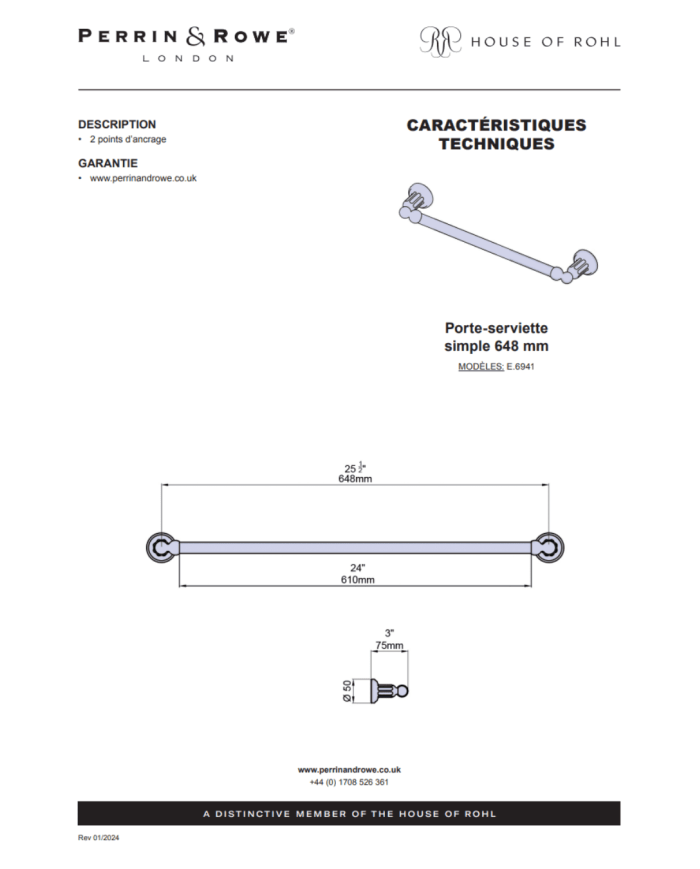 Porte-serviette simple Traditional - Perrin & Rowe