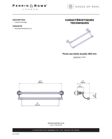 Porte-serviette double 495mm Traditional - Perrin & Rowe