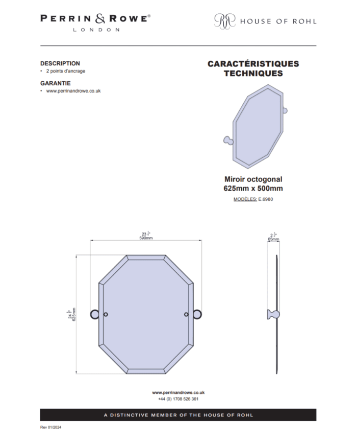 Miroir octogonal 625mm Traditional - Perrin & Rowe