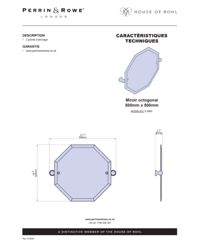 Miroir octogonal 500mm Traditional - Perrin & Rowe
