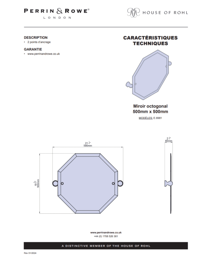 Miroir octogonal 500mm Traditional - Perrin & Rowe