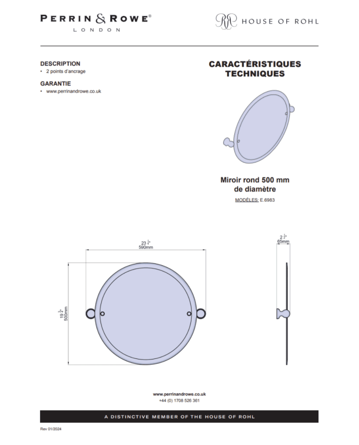 Miroir Rond Traditional - Perrin & Rowe