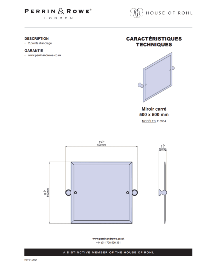 Miroir Carré Traditional - Perrin & Rowe