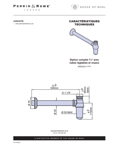 Siphon complet 1/4" Traditional - Perrin & Rowe