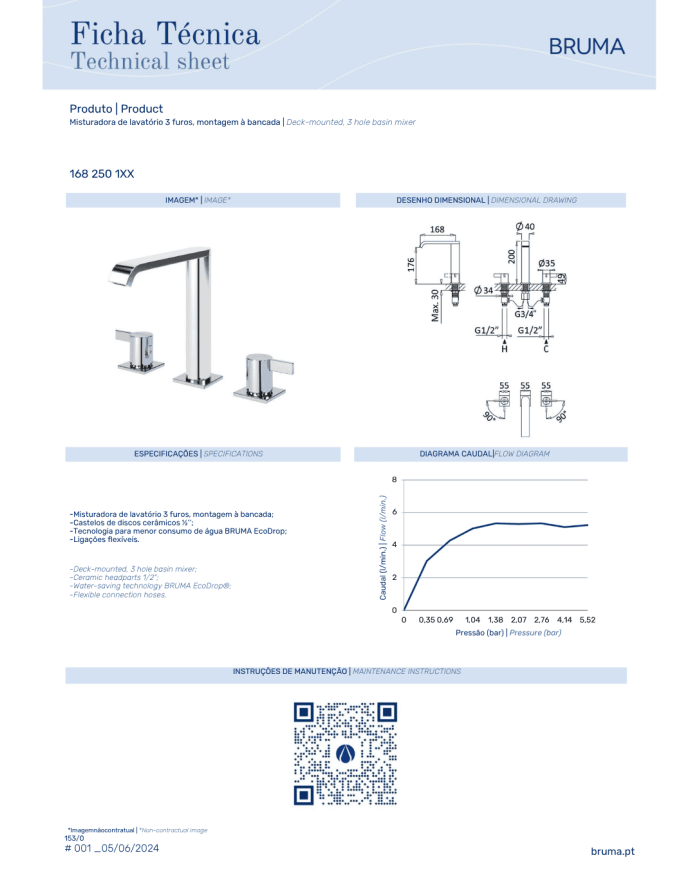 Mitigeur lavabo sur plan 3 trous Breeze - Bruma