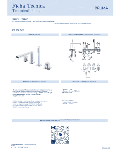 Mitigeur bain/douche 4 trous Breeze - Bruma