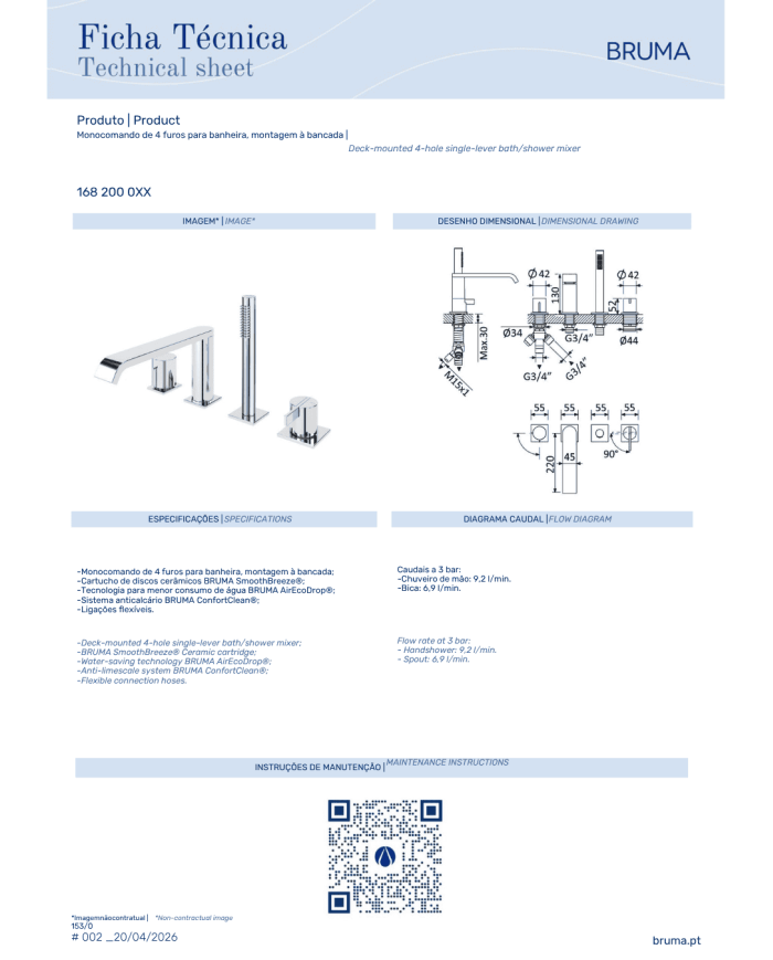 Mitigeur bain/douche 4 trous Breeze - Bruma