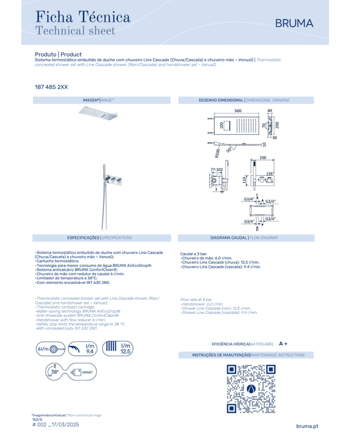 Thermostatique encastré douche cascade Breeze - Bruma