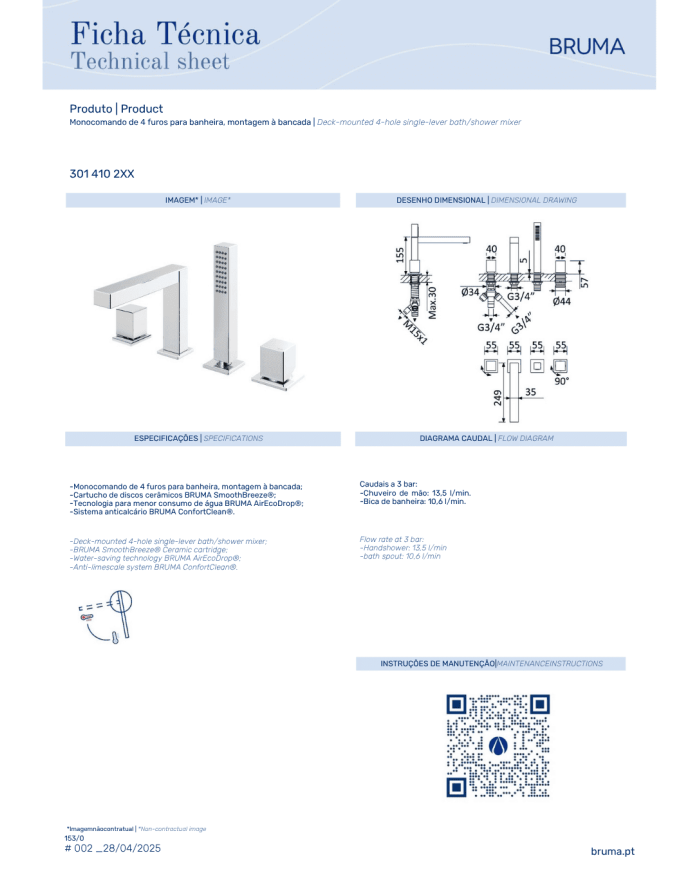 Mitigeur bain/douche 4 trous Adamastor - Bruma