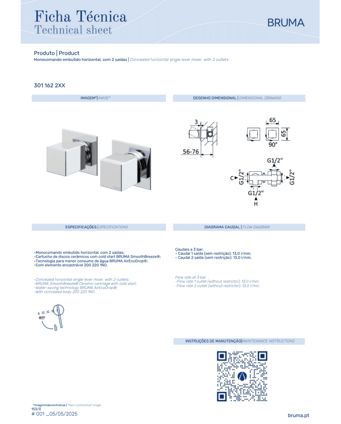 Mitigeur encastré horizontal Adamastor - Bruma