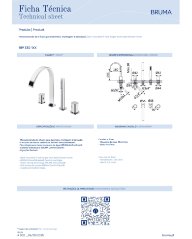Mitigeur bain / douche 4 trous Avalon - Bruma