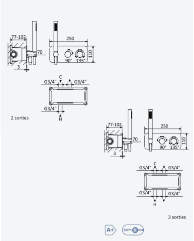 Mitigeur thermostatique et douchette Avalon - Bruma