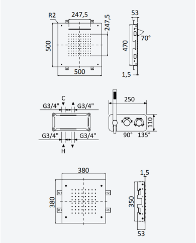 Thermostatique douche encastré Avalon - Bruma