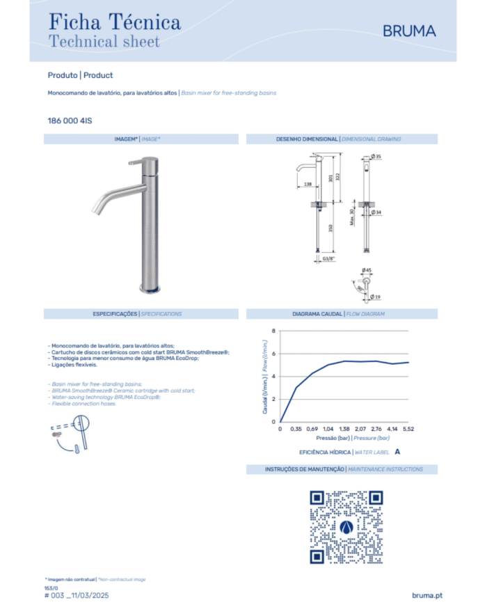 Mitigeur lavabo réhaussé X-Alpha - Bruma