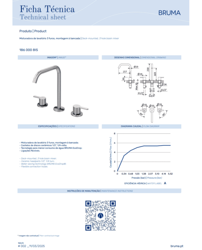 Mitigeur lavabo 3 trous X-Alpha - Bruma