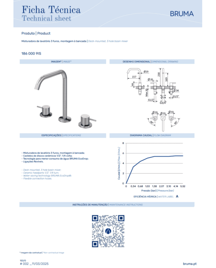 Mitigeur lavabo 3 trous X-Alpha - Bruma
