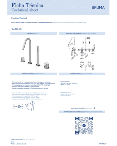 Mitigeur bain / douche 4 trous X-Alpha - Bruma