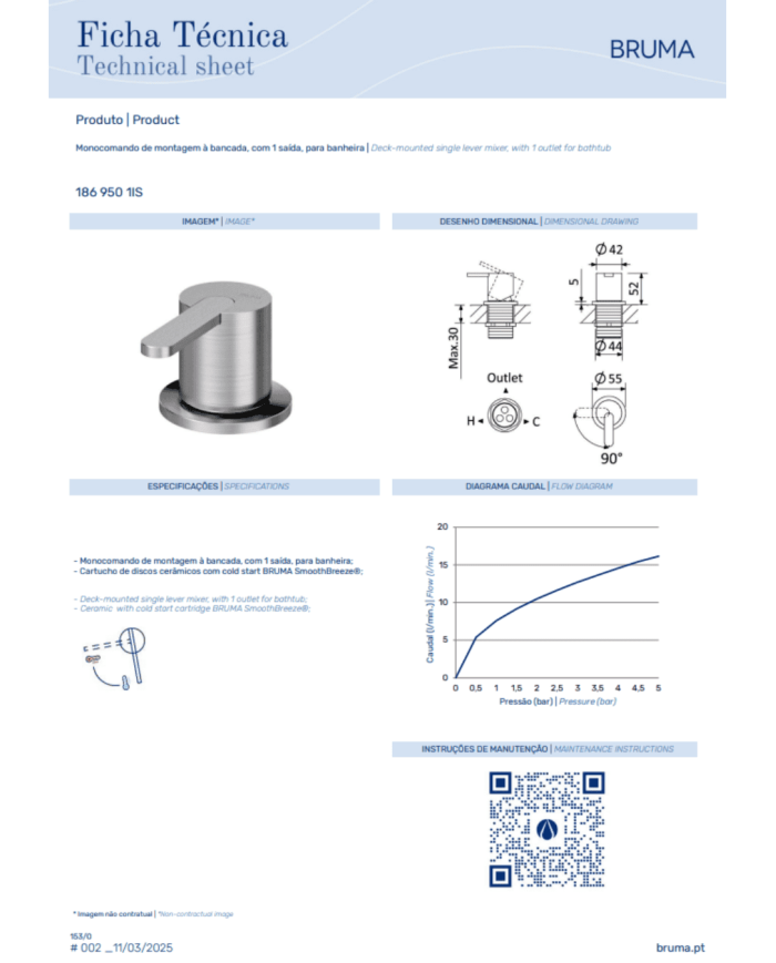 Mitigeur bain / douche 1 sortie X-Alpha - Bruma