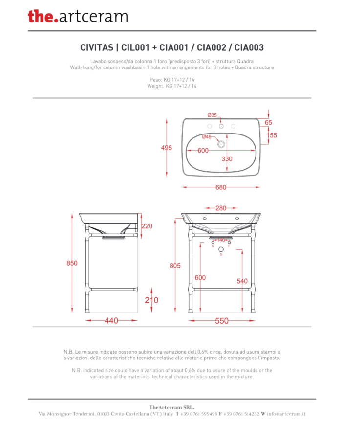 Lavabo 68cm colonne / pieds métalliques Civitas - The.artceram