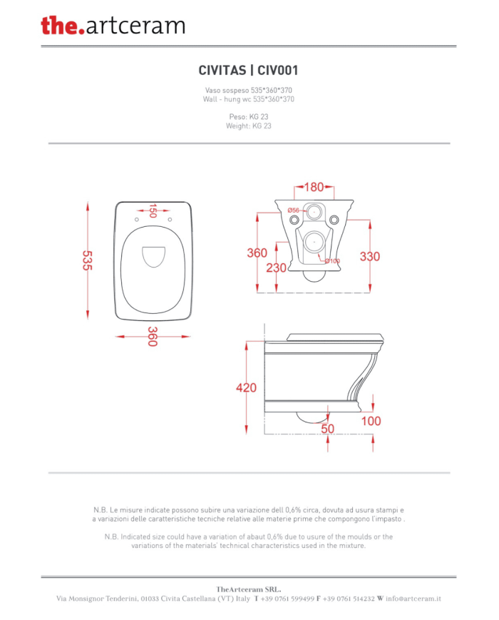 WC suspendu 36x54cm Civitas - The.artceram