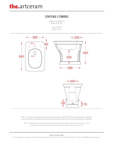 Bidet à poser 36x54cm Civitas - The.artceram