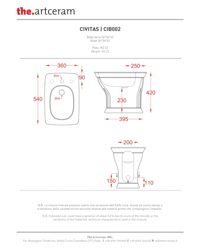 Bidet à poser 36x54cm Civitas - The.artceram