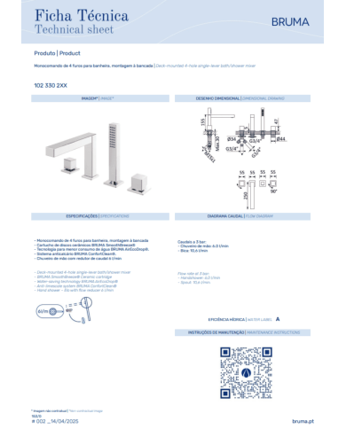Mitigeur bain / douche 4 trous Escudo - Bruma