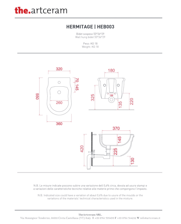 Bidet suspendu 36x55cm Hermitage - The.artceram