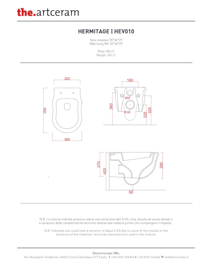 WC suspendu 36x55cm Hermitage - The.artceram