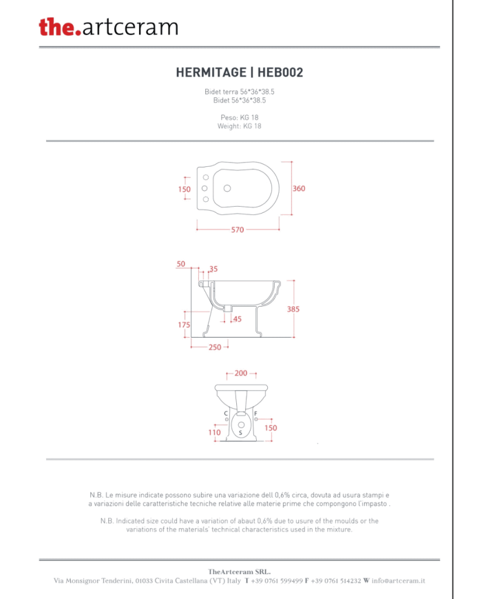 Bidet à poser 36x55cm Hermitage - The.artceram