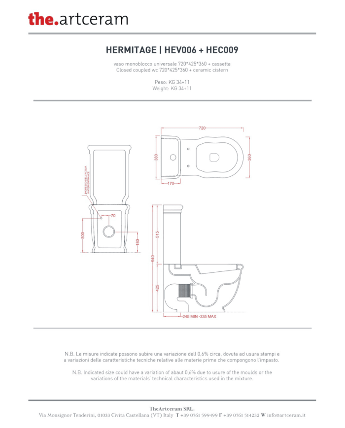 WC à poser avec réservoir filomur 36x71cm Hermitage - The.artceram