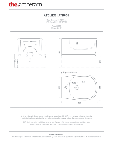 Bidet suspendu 37x52cm Atelier - The.artceram