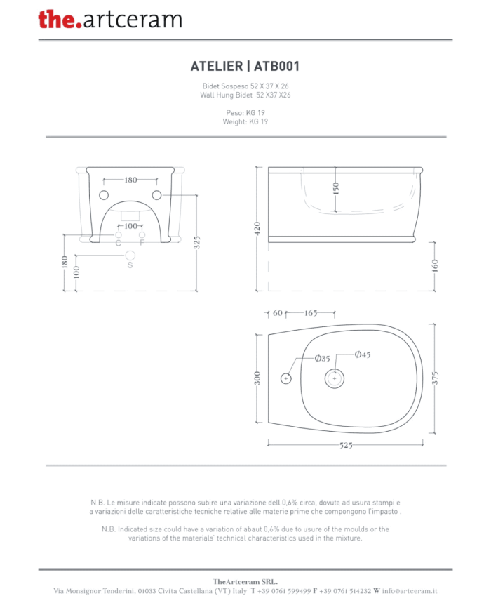 Bidet suspendu 37x52cm Atelier - The.artceram