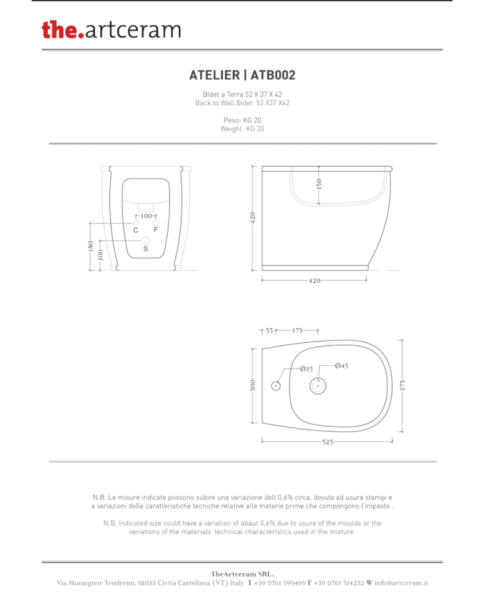 Bidet à poser filomur 37x52cm Atelier - The.artceram