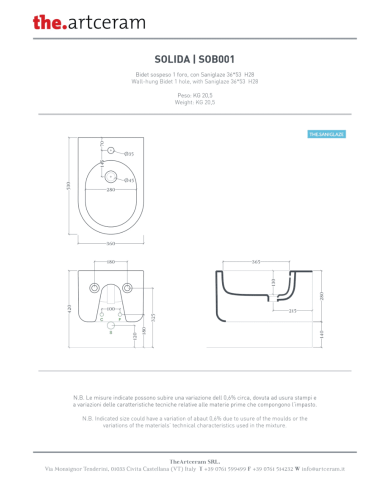 Bidet suspendu 36x53cm Solida - The.artceram