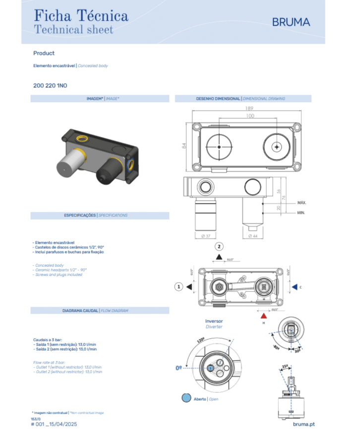Kit douche plafond Escudo - Bruma