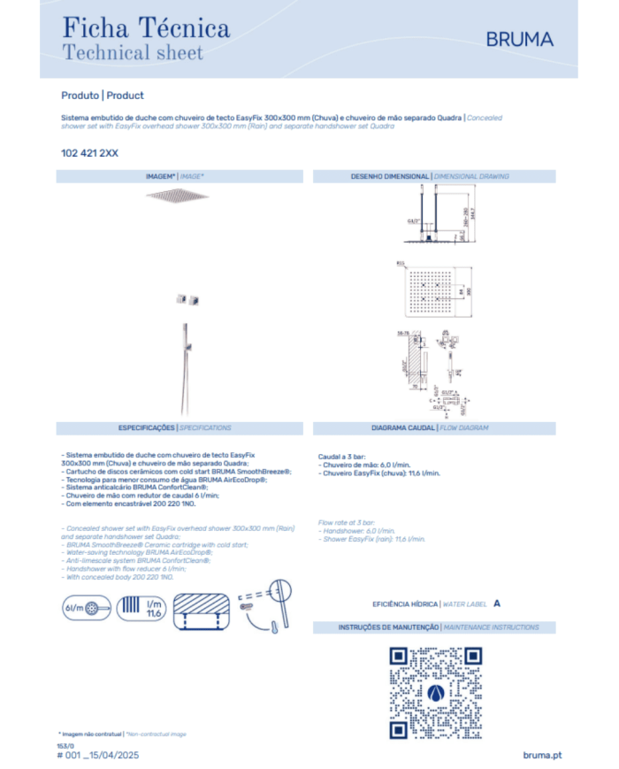 Kit douche plafond Escudo - Bruma