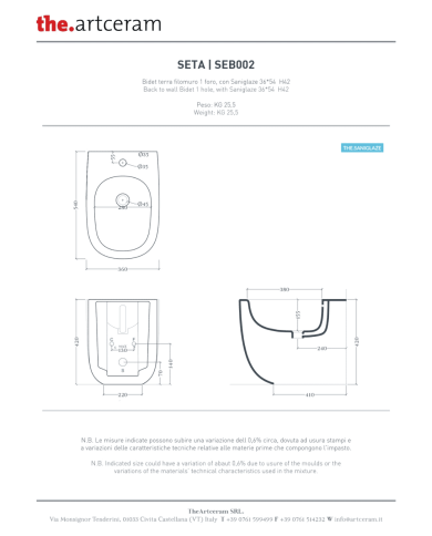 Bidet à poser filomur 36x54cm Seta - The.artceram