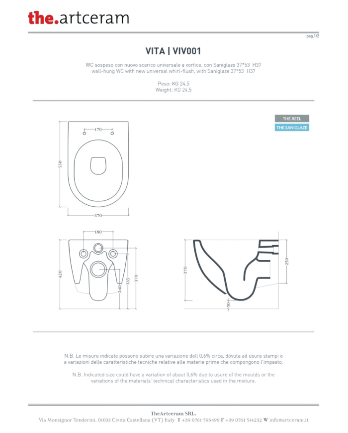 Wc suspendu 37x53cm Vita - The.artceram