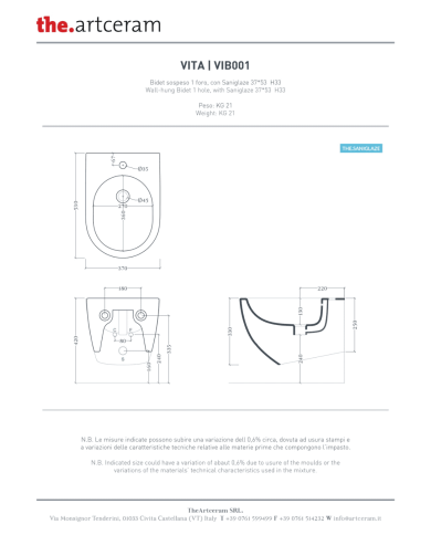 Bidet suspendu 37x53cm Vita - The.artceram