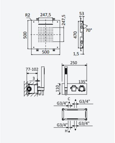 Thermostatique kit douche Escudo - Bruma