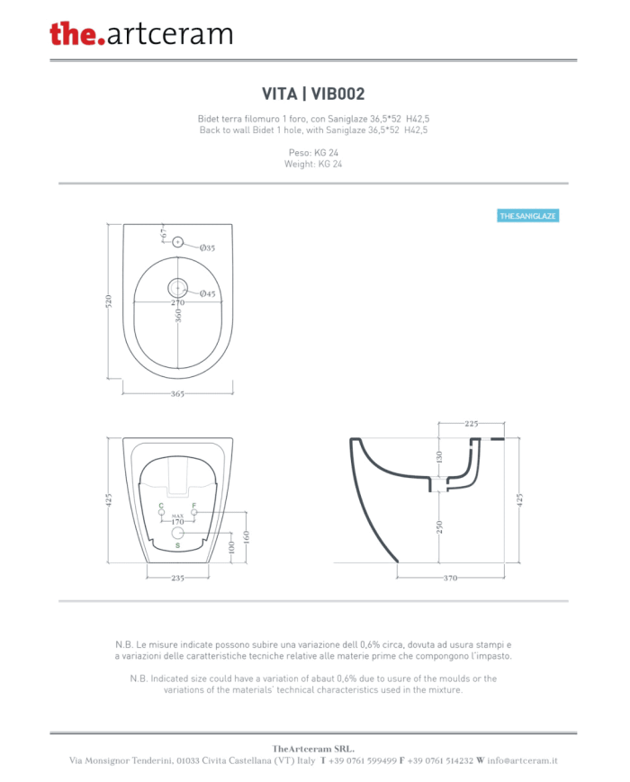Bidet à poser 37x53cm Vita - The.artceram