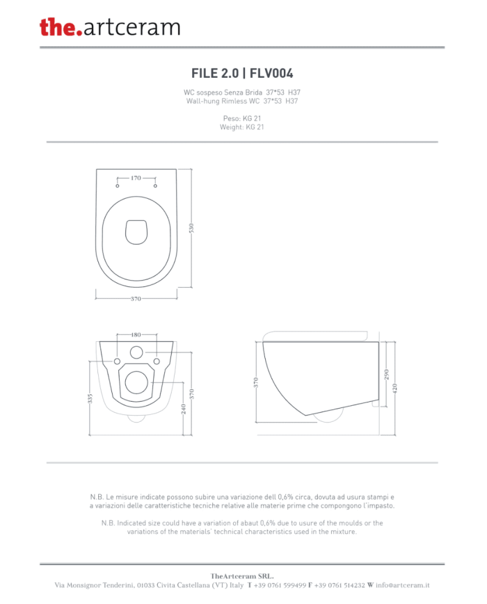 Wc suspendu 37x52cm File - The.artceram
