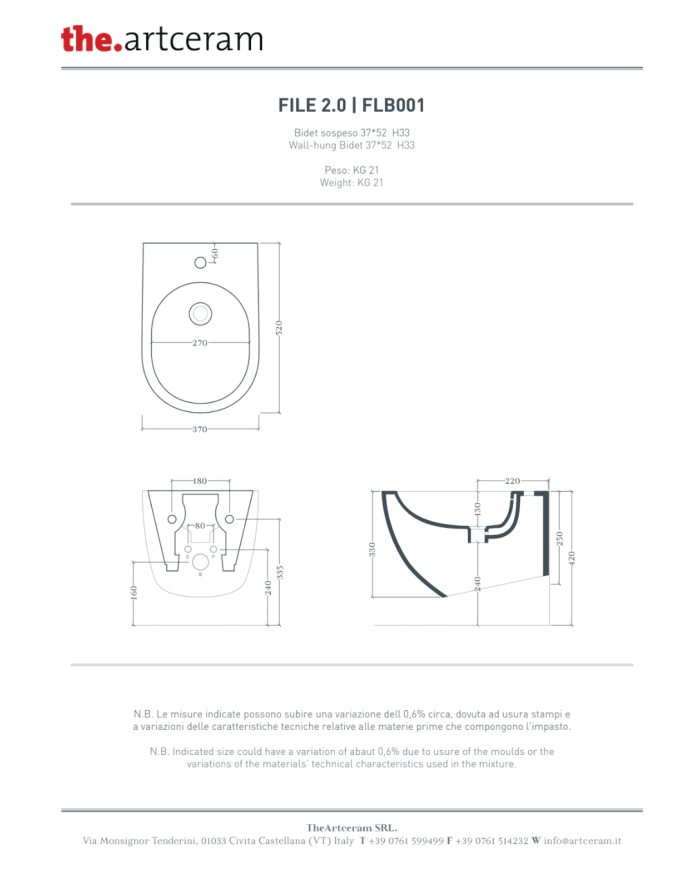 Bidet suspendu 37x52cm File - The.artceram