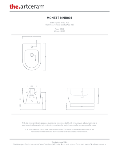 Bidet suspendu 36x52cm Monet - The.artceram